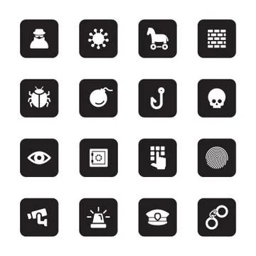 Black flat security icon set on rounded rectangle Stock Illustration
