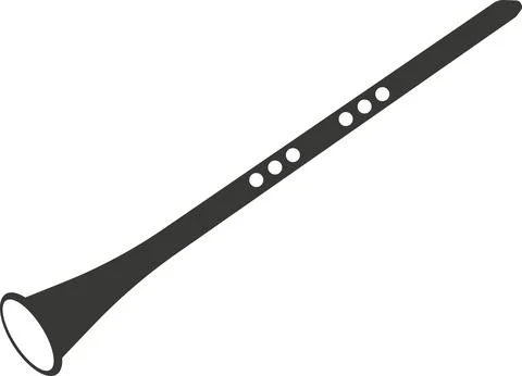 Black flat silhouette of a clarinet. A vector image. Stock Illustration