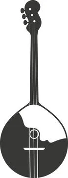 Black flat silhouette of a domra with strings. 库存插图