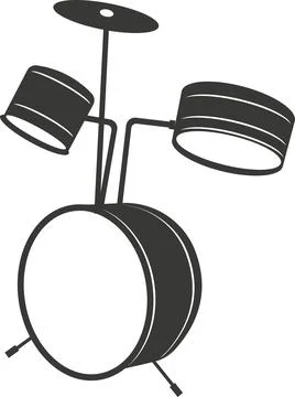 Black flat silhouette of a drum kit. A vector image. Stock Illustration