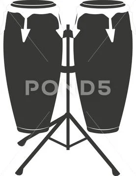 Siluet datar hitam dari drum tangan atauSiluet datar hitam dari drum tangan atau  