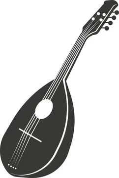 Black flat silhouette of a mandolin. A vector image. Stock Illustration