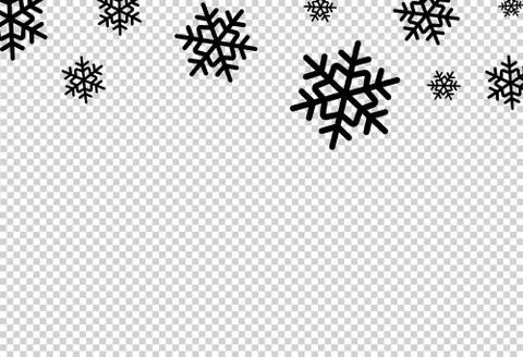 Black flat snowflakes falling  from top ,Christmas decoration isolated  on pn Stock Illustration