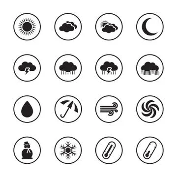 Black flat weather icon set with circle frame Stock Illustration