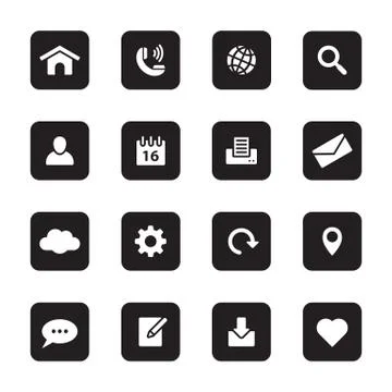 Black flat web and technology icon set on rounded rectangle Stock Illustration