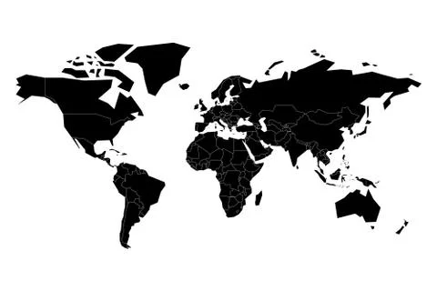 Black flat world map silhouette. Simplified controur. Vector illustration Stock Illustration