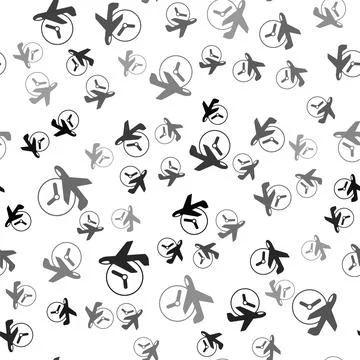 Black Flight time icon isolated seamless pattern on white background. Vector Stock Illustration