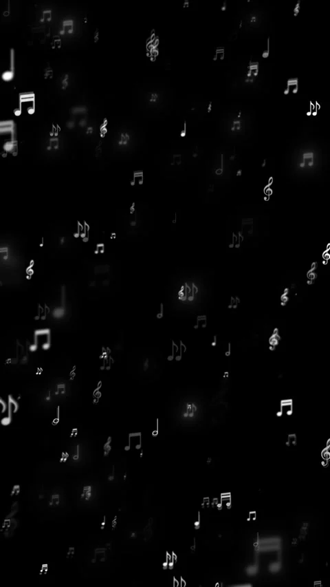 Black floating music notes background with soft white symbols, blurred bokeh glo Stock Footage 340553936