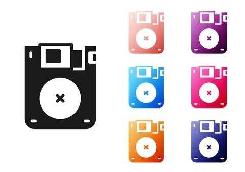 Black Floppy disk for computer data storage icon isolated on white background Stock Illustration