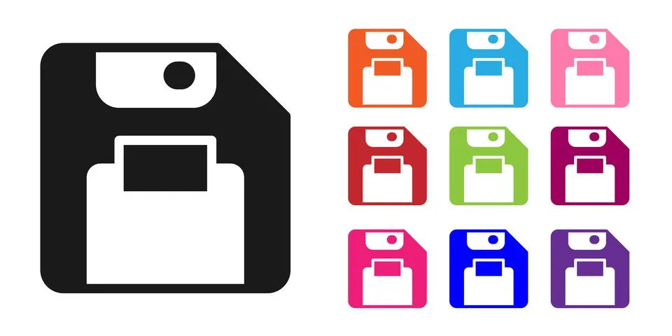 Black Floppy disk for computer data storage icon isolated on white background Illustrazione stock