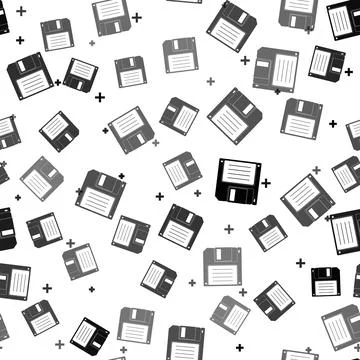 Black Floppy disk for computer data storage icon isolated seamless pattern on Stock Illustration