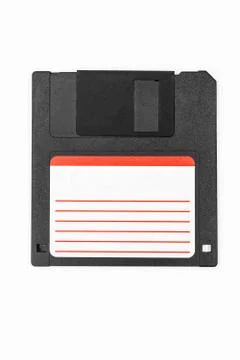 Black floppy disk on white background Foto stock