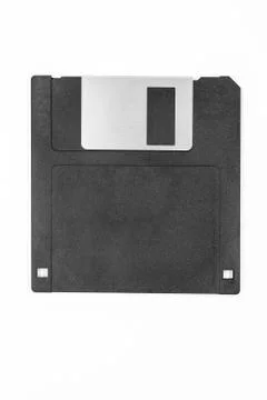 Black floppy disk on white background Foto stock