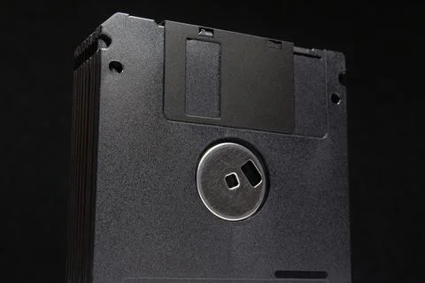 Black floppy disks for data backup in retro computing Stock-Fotos