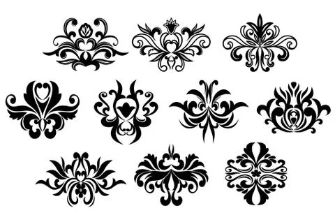 Black floral curly design elements Illustrazione stock