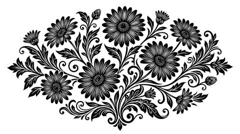 Black floral decorative art pattern isolated Stock Illustration
