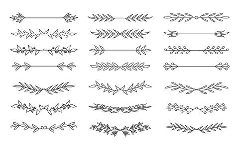 Black floral elements divider line text set vector Stock Illustration