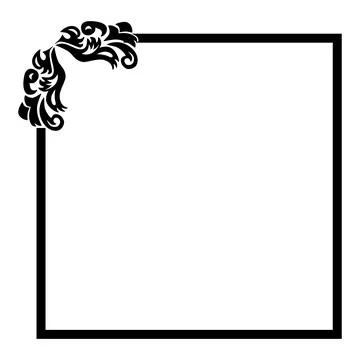Black floral frame simple vector at white background Stock Illustration