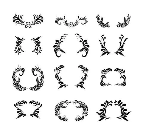 Black floral ornament elements Stock Illustration