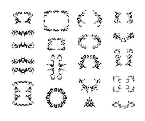 Black floral ornament elements Stock Illustration