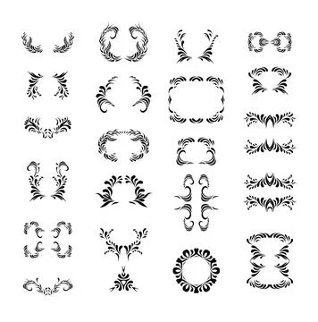 Black floral ornamental elements set 스톡 일러스트