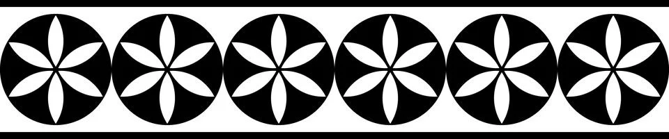 Black floral seamless border pattern with circular elements design. イラスト素材