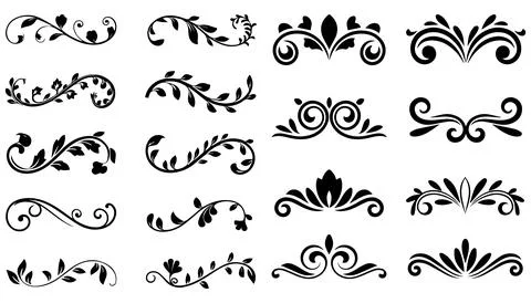 Black floral vector elements and dividers for decorative wedding designs. Illustrazione stock