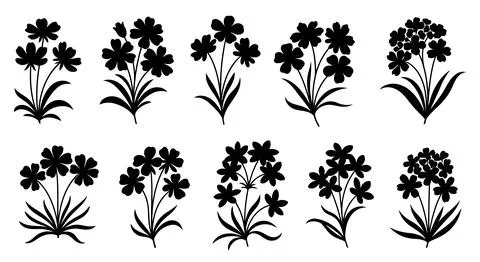 Black flower icons set Stock Illustration