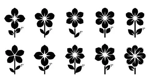 Black flower icons on white background Stockillustratie