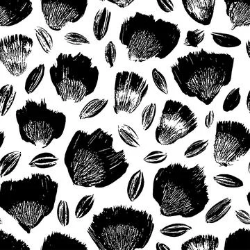 Black flower imprints vector seamless pattern . Stock Illustration