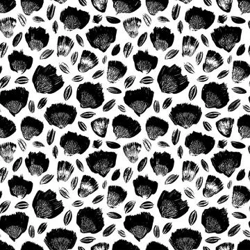 Black flower imprints vector seamless pattern . Stock Illustration