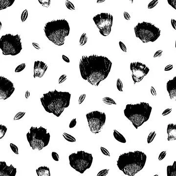Black flower imprints vector seamless pattern . Stock Illustration