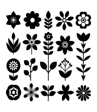 Black Flower vector, Leaf vector set, Flower silhouettes 스톡 일러스트