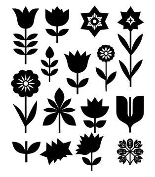 Black flower vector set, Flower silhouettes イラスト素材