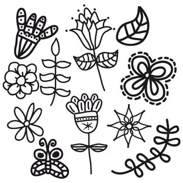 Black flowers over white background. vector illustration Ilustração Stock