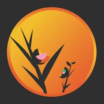 Black flowers in round frame. Vector illustration. Stock-Illustration