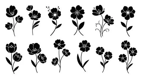 Black flowers set on white Stock Illustration