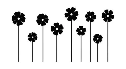 Black flowers on stems icon set Stock Illustration