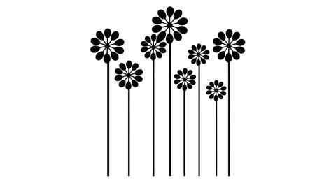 Black flowers on thin stems 库存插图