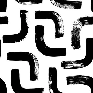 Black flowing curved lines vector seamless pattern Stock Illustration
