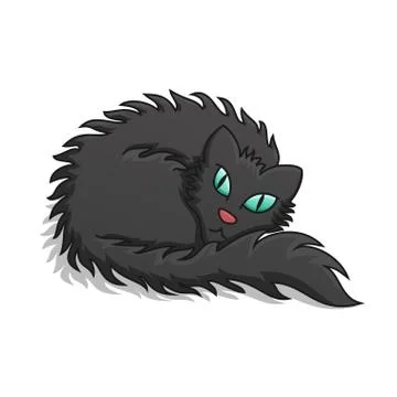 Black Fluffy Cat Vector Illustration Stock Illustration