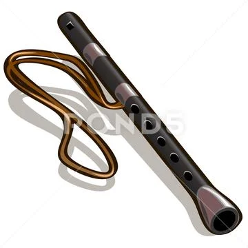 Black flute isolated on white background. Vector cartoon close-up illustration. Stock Illustration
