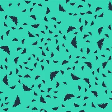 Black Flying bat icon isolated seamless pattern on green background. Happy Ha Stock Illustration