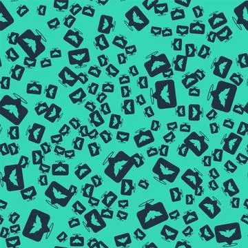 Black Flying bat icon isolated seamless pattern on green background. Happy Illustrazione stock