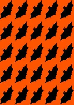 Black Flying Bat Repeating Halloween Pattern on Orange Stock Illustration