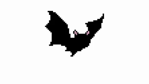 Black flying bat on white background pixel animation for halloween Stock Footage 289846282