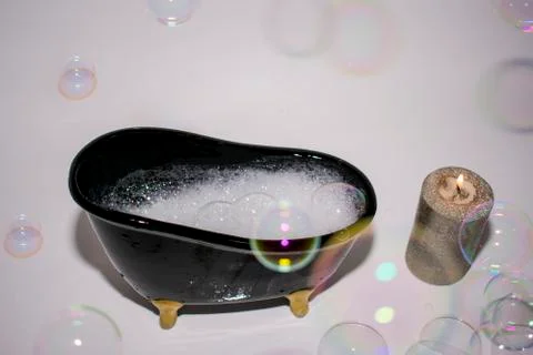 Black foam bath Stock Photos
