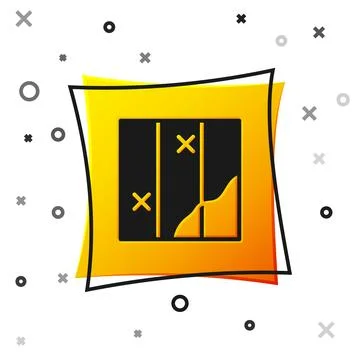 Black Folded map icon isolated on white background. Yellow square button. V.. 스톡 일러스트
