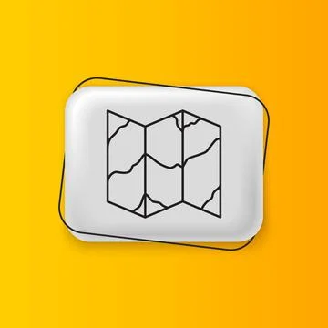 Black Folded map icon isolated on yellow background. Silver rectangle butto.. Illustrazione stock