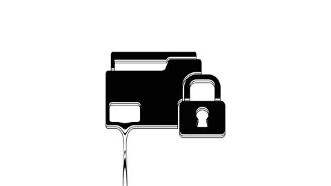 Black Folder and lock icon isolated on white background. Closed folder and Video stock 233881443